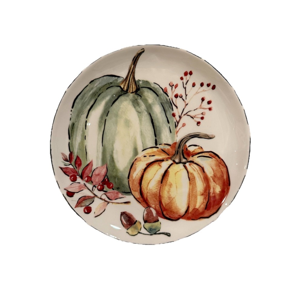 4 Potter's Studio Pastel Fall Pumpkins Salad Plates‎ 8.5" Stoneware Thanksgiving